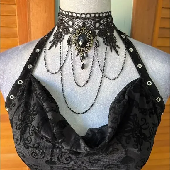 Gothic Victorian Vampire Dark Fairy Torture Garden Black Ruffle & Strap Dress - Picture 2 of 12